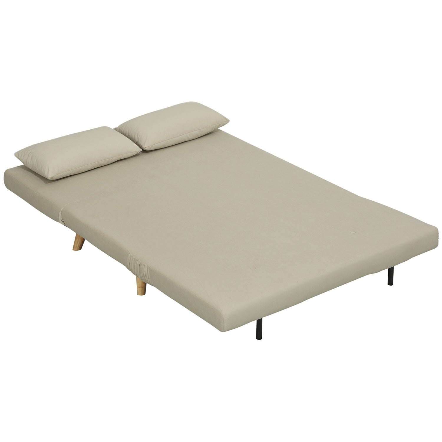 Beige sammetsbäddsoffa med ländkudde – 130 x 78 cm