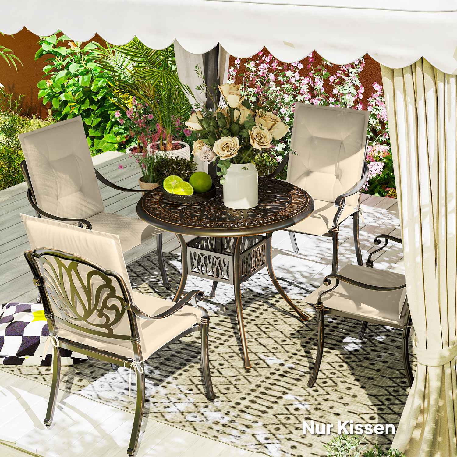 Beige sittdynorset, 108x50x5 cm, inomhus/utomhusbruk