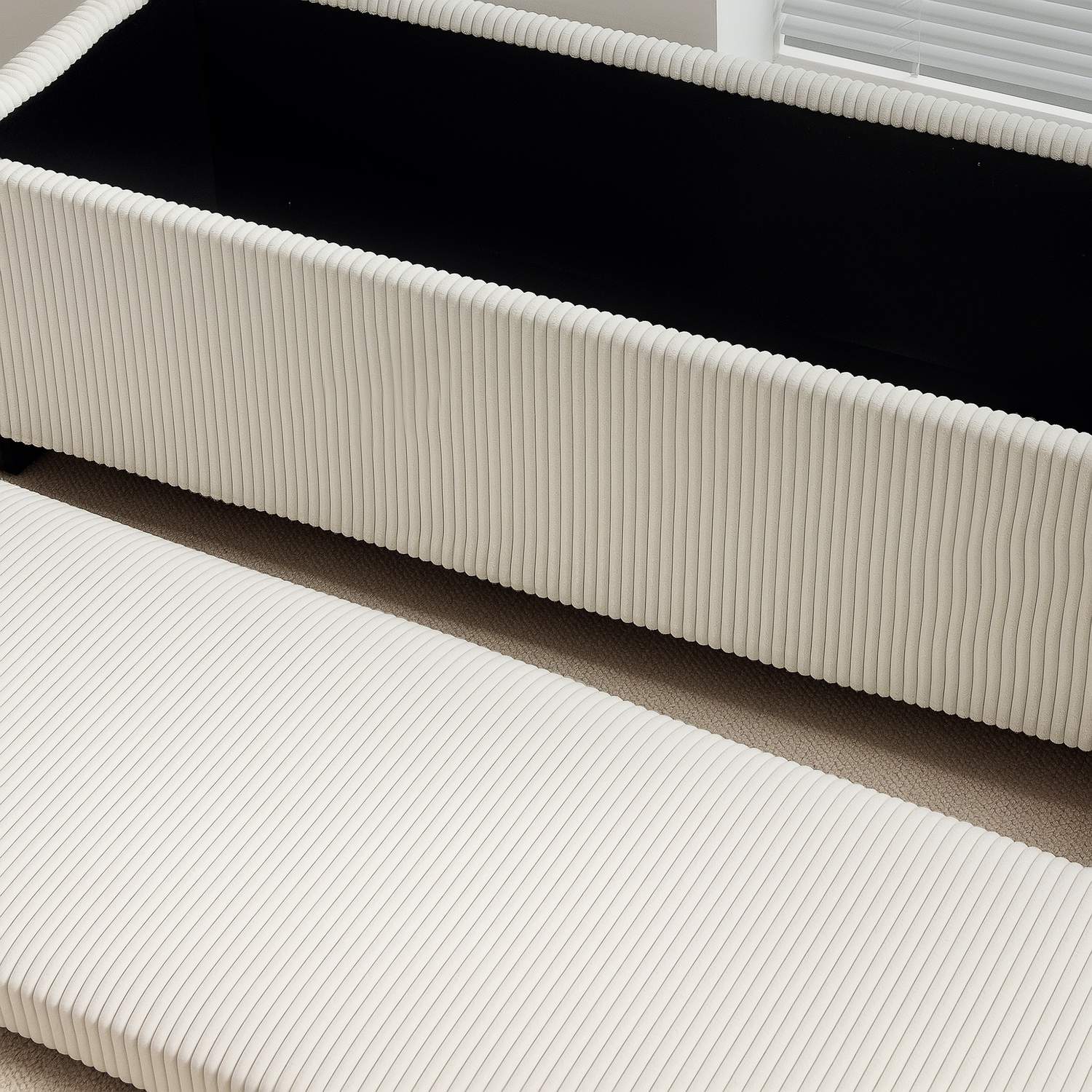 Beige stoppad förvaringsbänk, stålben, 112 x 42 x 40 cm