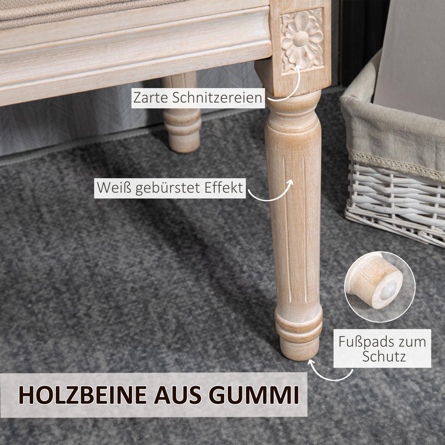 Beige stoppad vintagebänk, linnelook, 117x40x48Cm