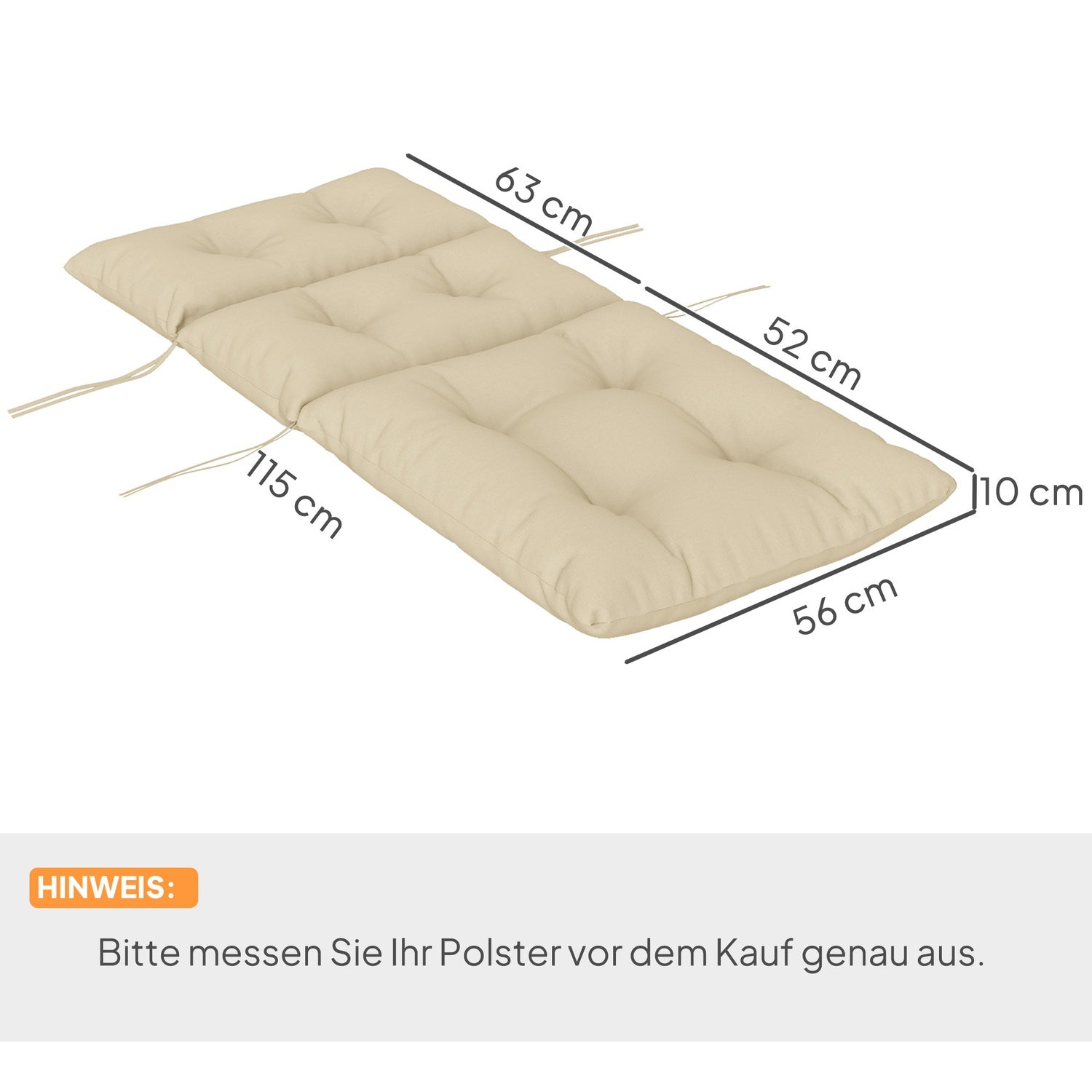 Beige vattenavvisande stolsdyna, 115x56 cm, 10 cm tjock