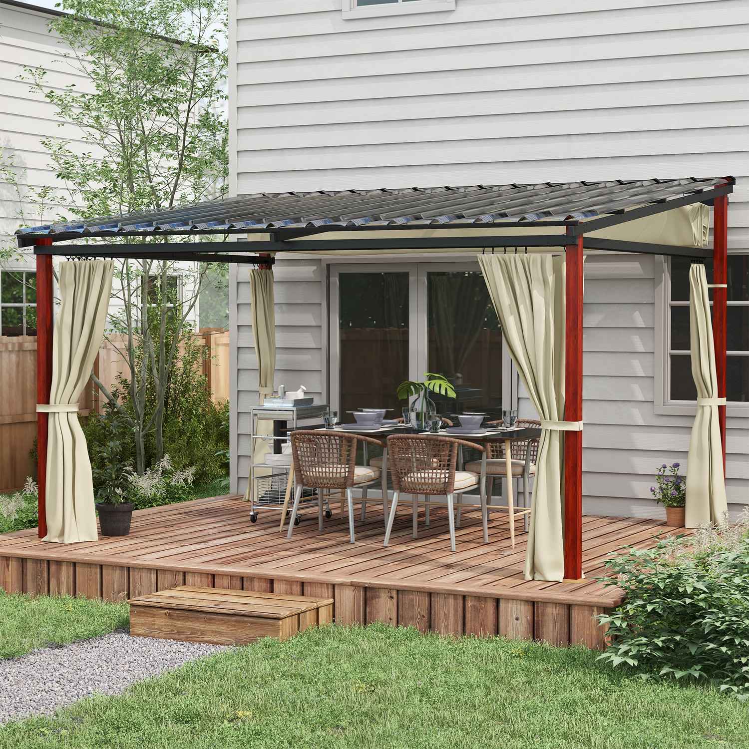 Beige vindtät pergola 3,5x3m med justerbart tak
