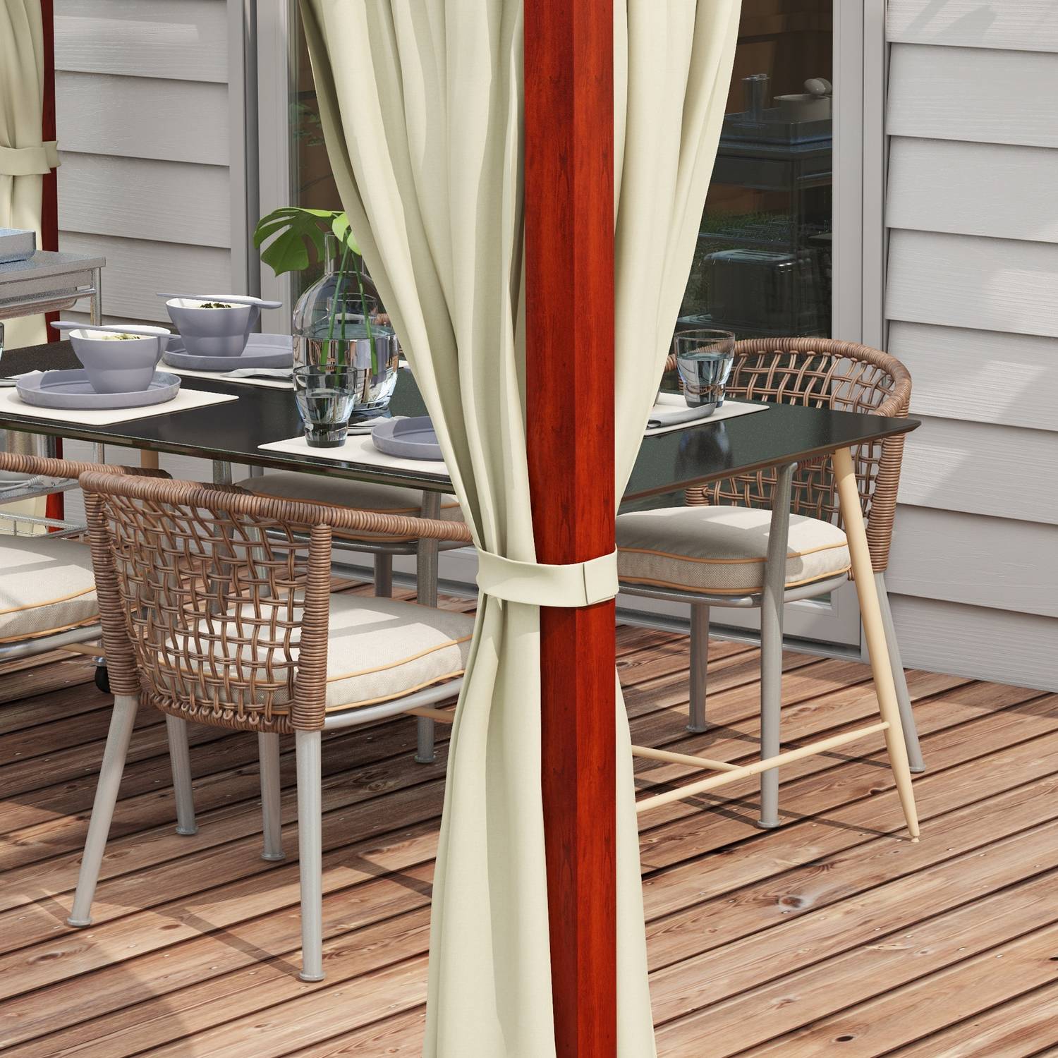 Beige vindtät pergola 3,5x3m med justerbart tak