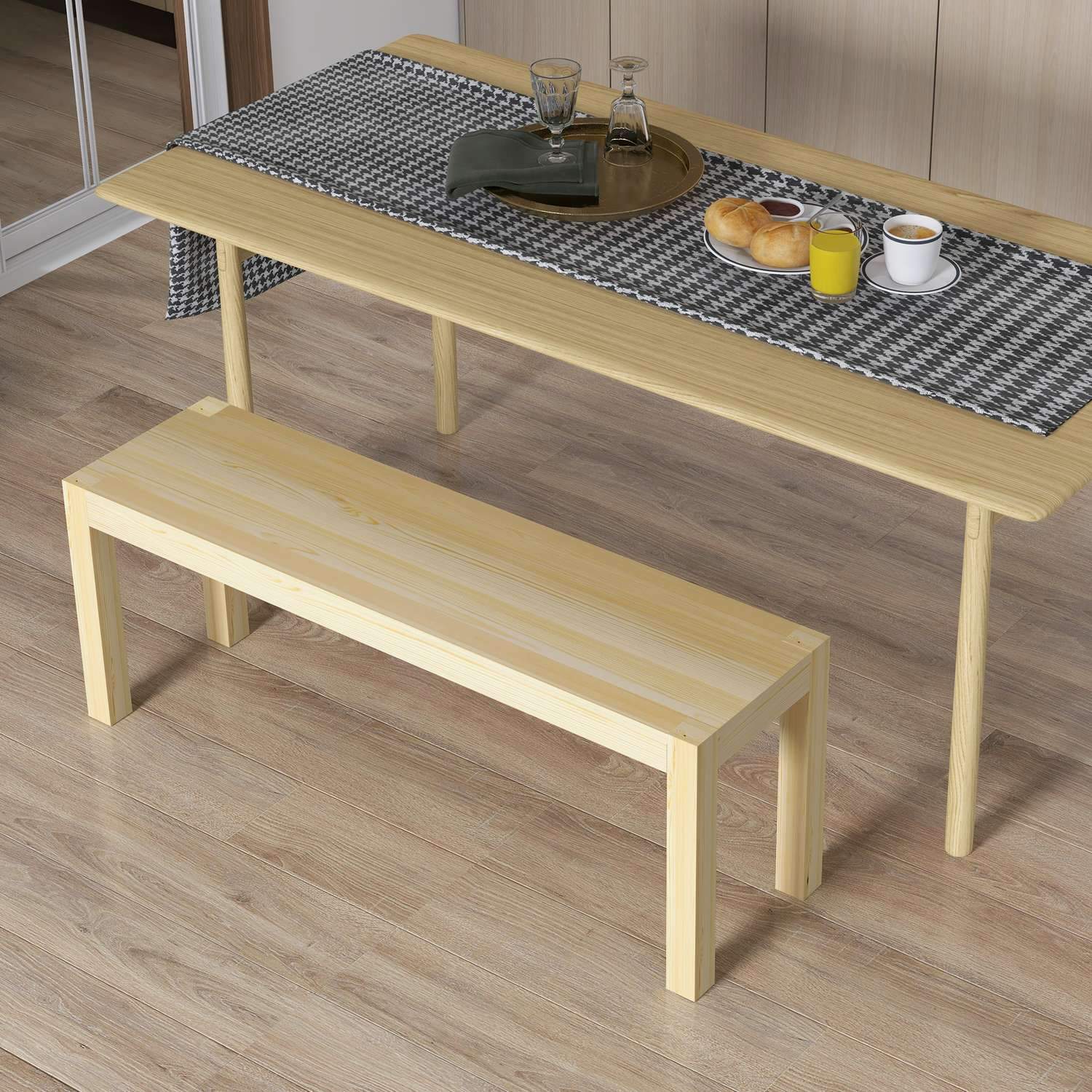 Bänk 2-Sits Träbänk Matsalsbänk I Lantlig Stil, Köksbänk För Vardagsrum, Upp Till 240 Kg, Furu, Natur, 120X33X45Cm