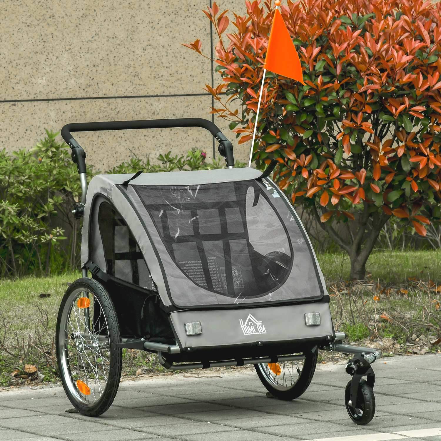 Cykelvagn Jogger Barnvagn 360° Vridbar Med Fempunktsbälte Grått + Svart 160 X 84 X 106 Cm