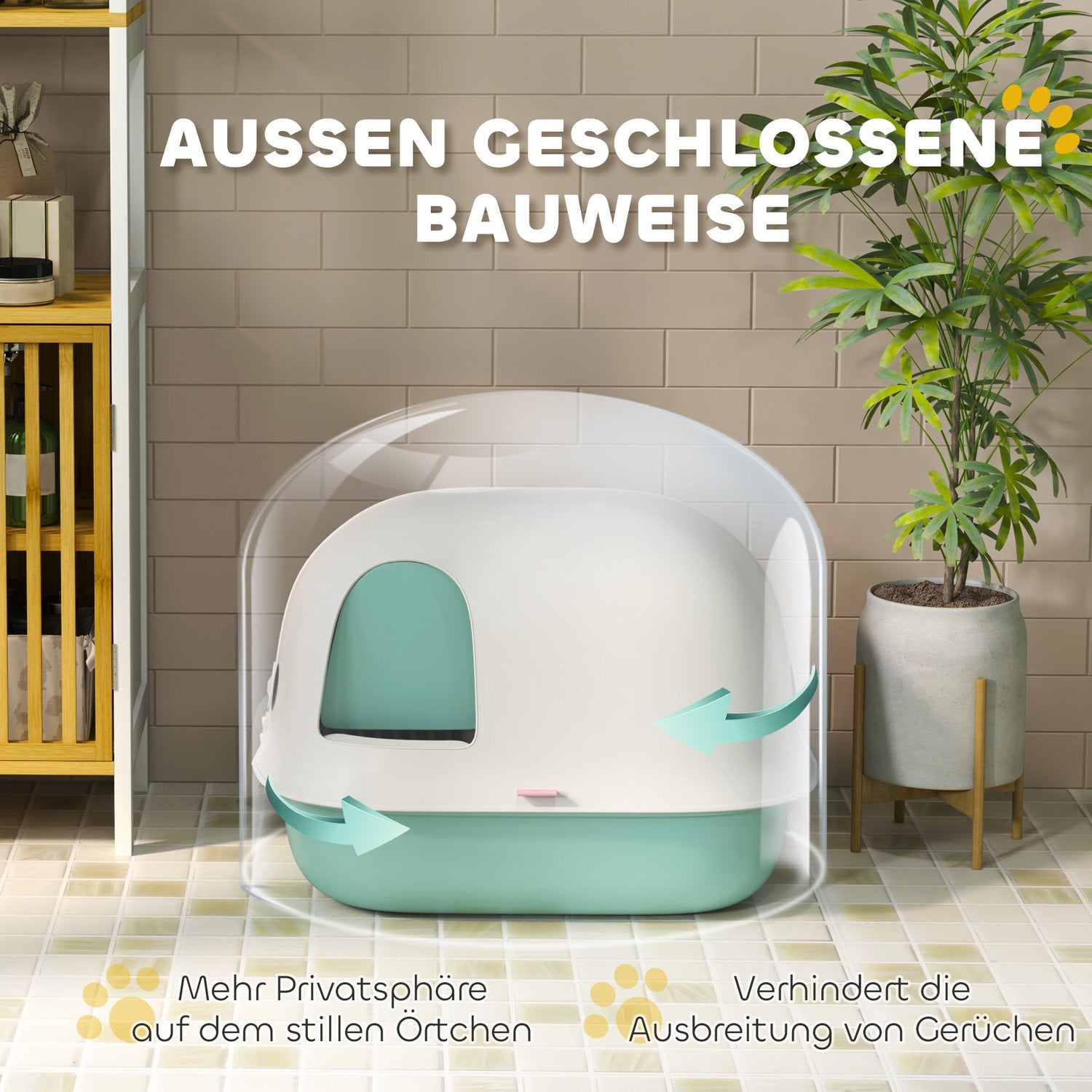 Bifogad grön kattsandlåda med sikt och lock