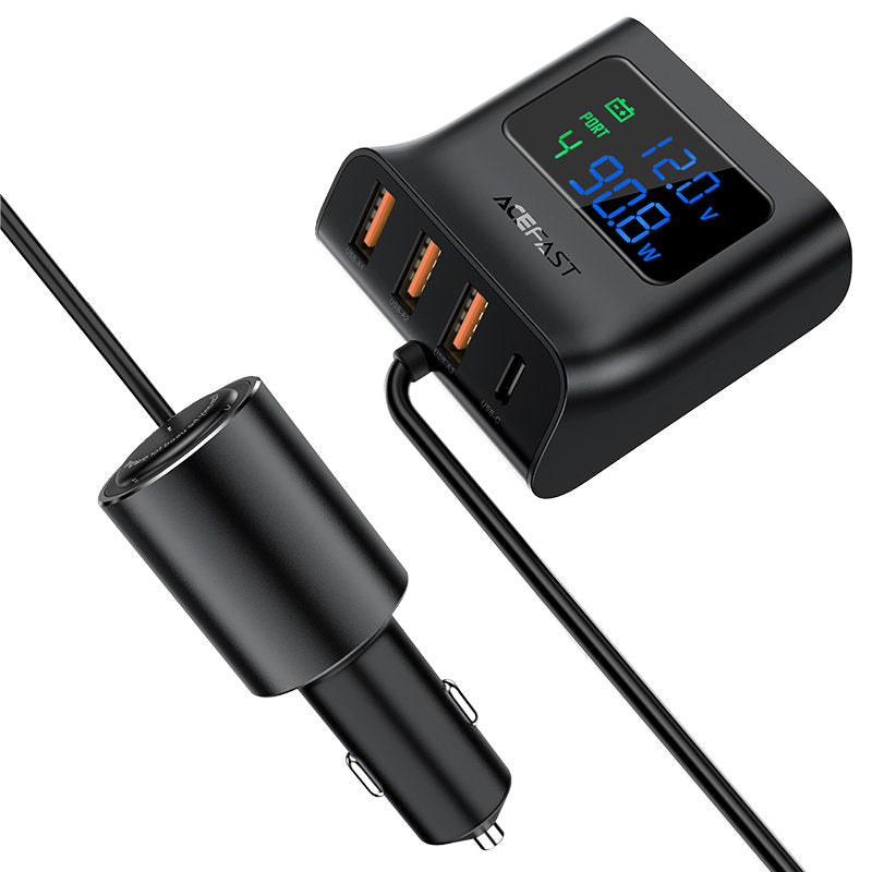 Billaddare laddstation 90W USB-C 3x USB QC 3.0 svart