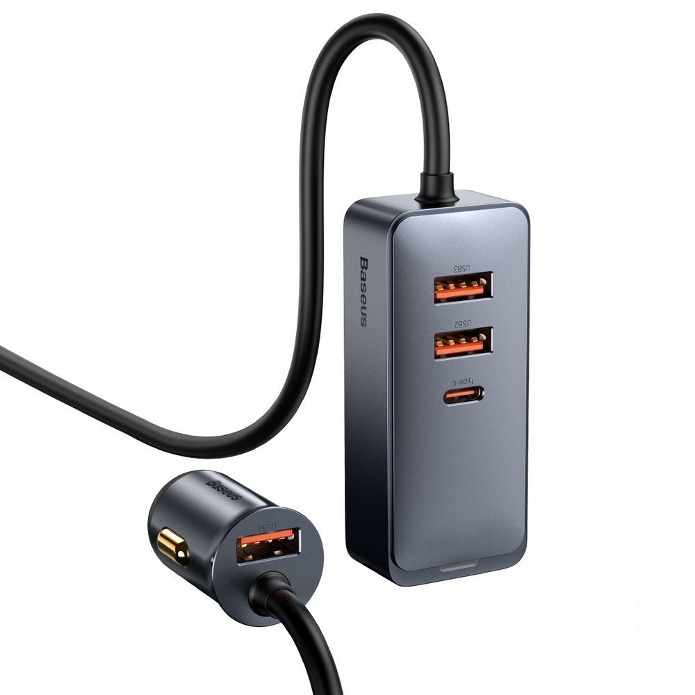 Billaddare splitter 3x USB + USB-C 120W PPS QC PD grå