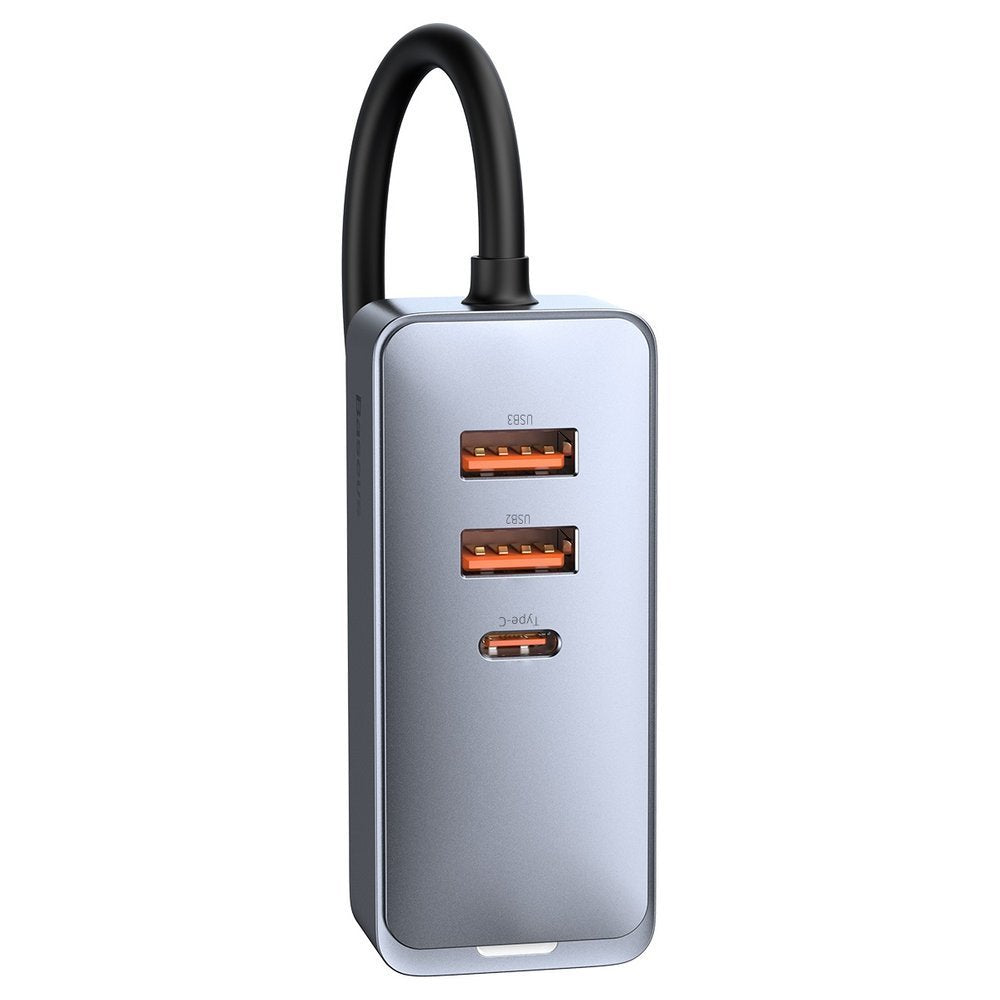 Billaddare splitter 3x USB + USB-C 120W PPS QC PD grå