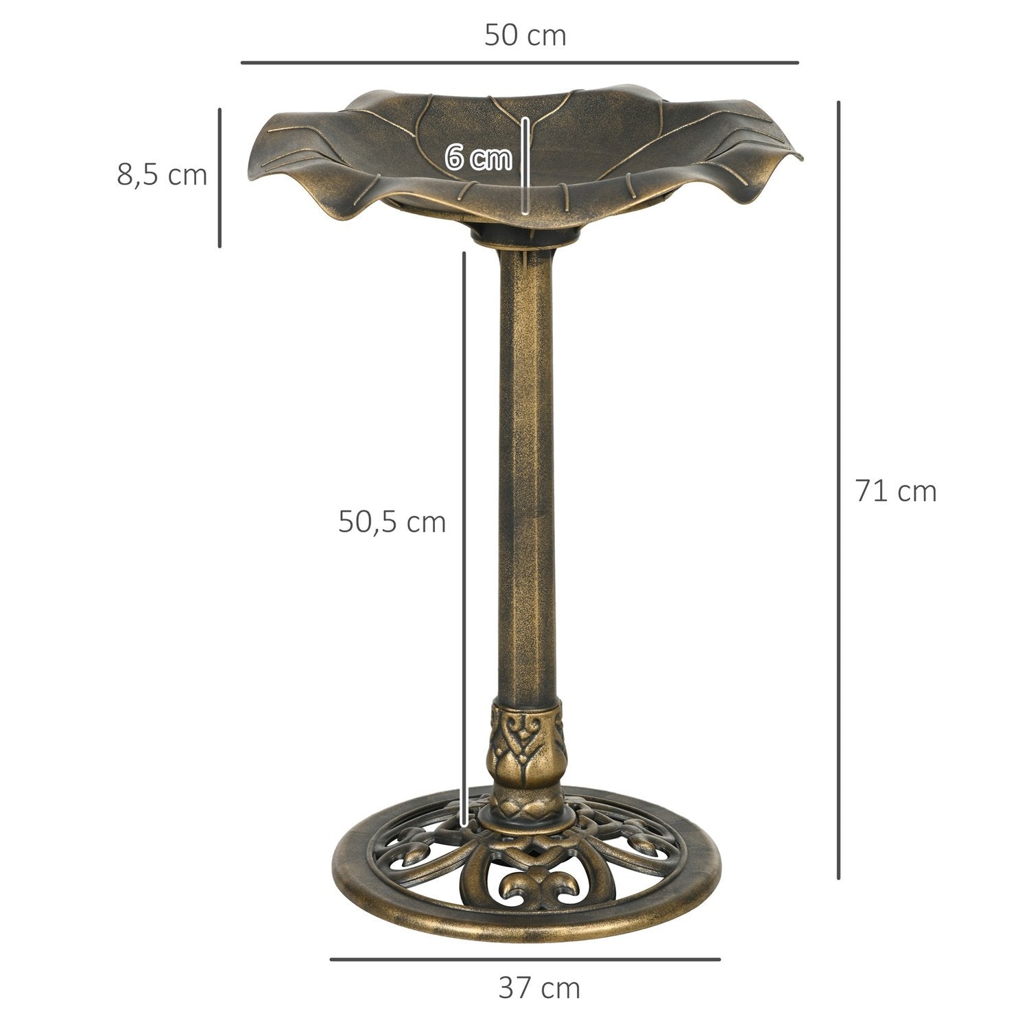 Fågelbad Med Stativ, 71 Cm Höjd, Fågelbad, Fågelbassäng, Fågelmatare Med Lotusbladsbassäng, Brons