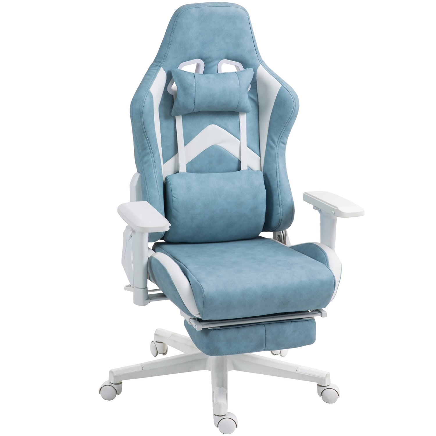Blå Ergonomisk spelstol, liggande med fotstöd och kuddar