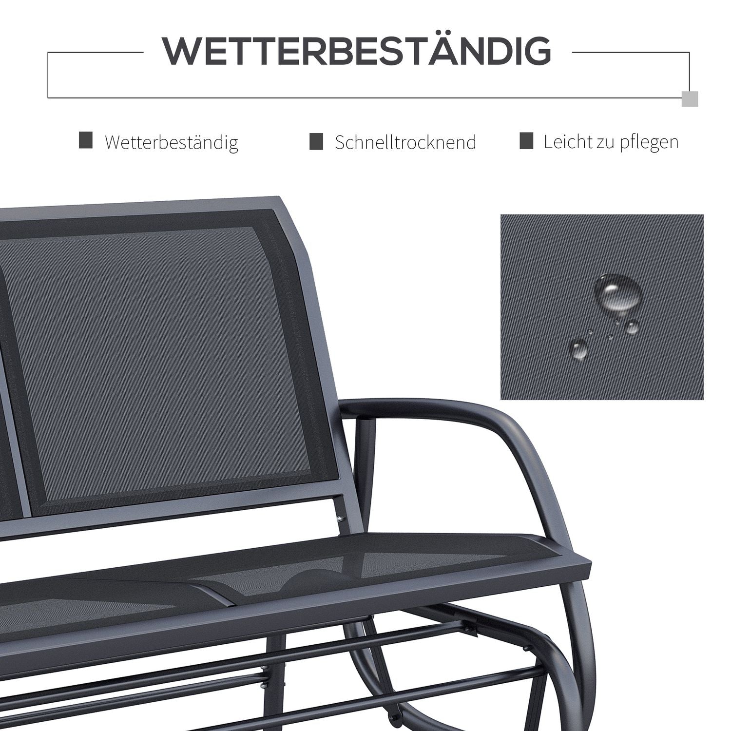 Black Metal Garden Swing – 2-sits, 120 x 70 x 88 cm