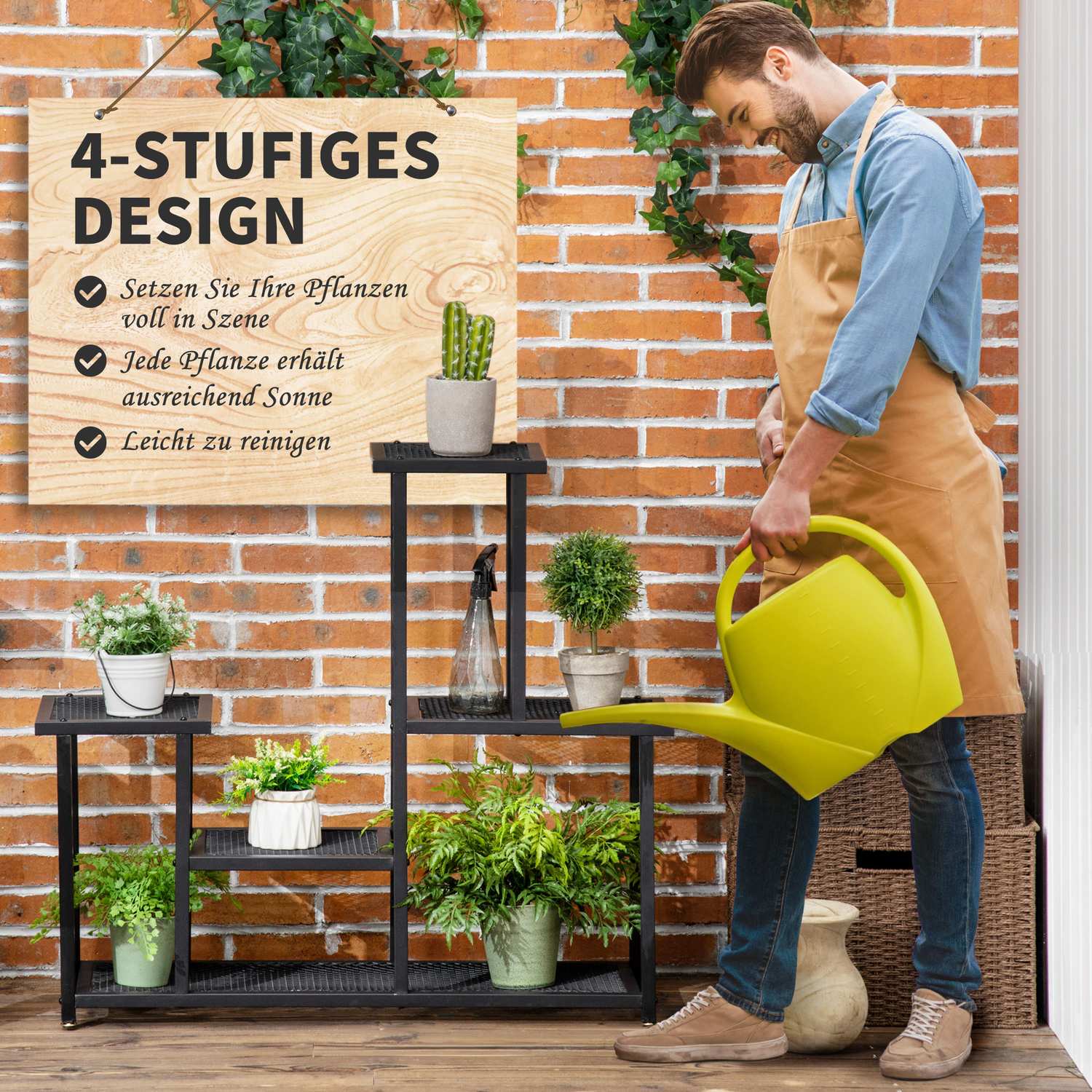 Black Metal Plant Hylla – 4 våningar, 91x25x83 cm