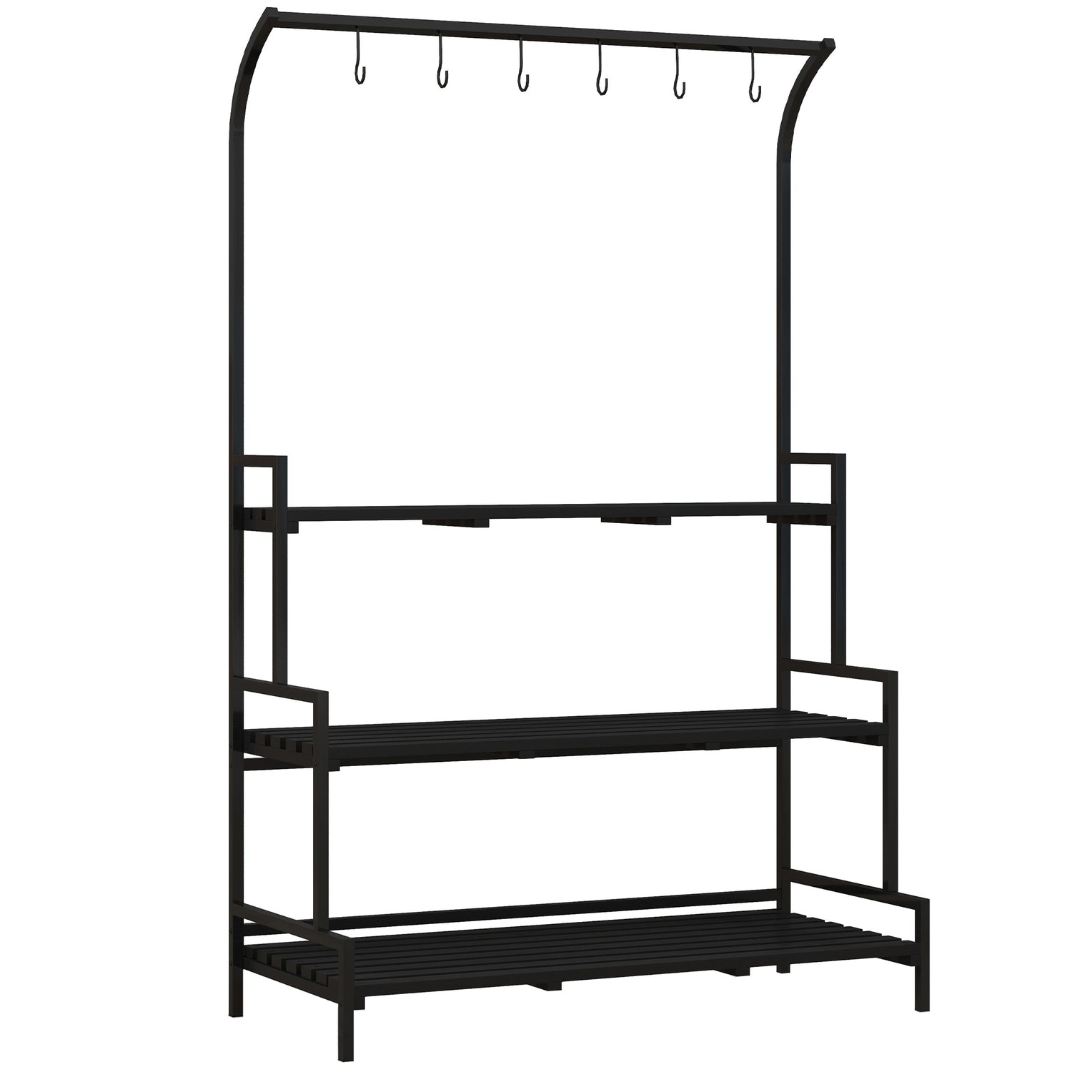 Black Steel Plant Stand – 3 våningar, 6 krokar, 110x50x170cm