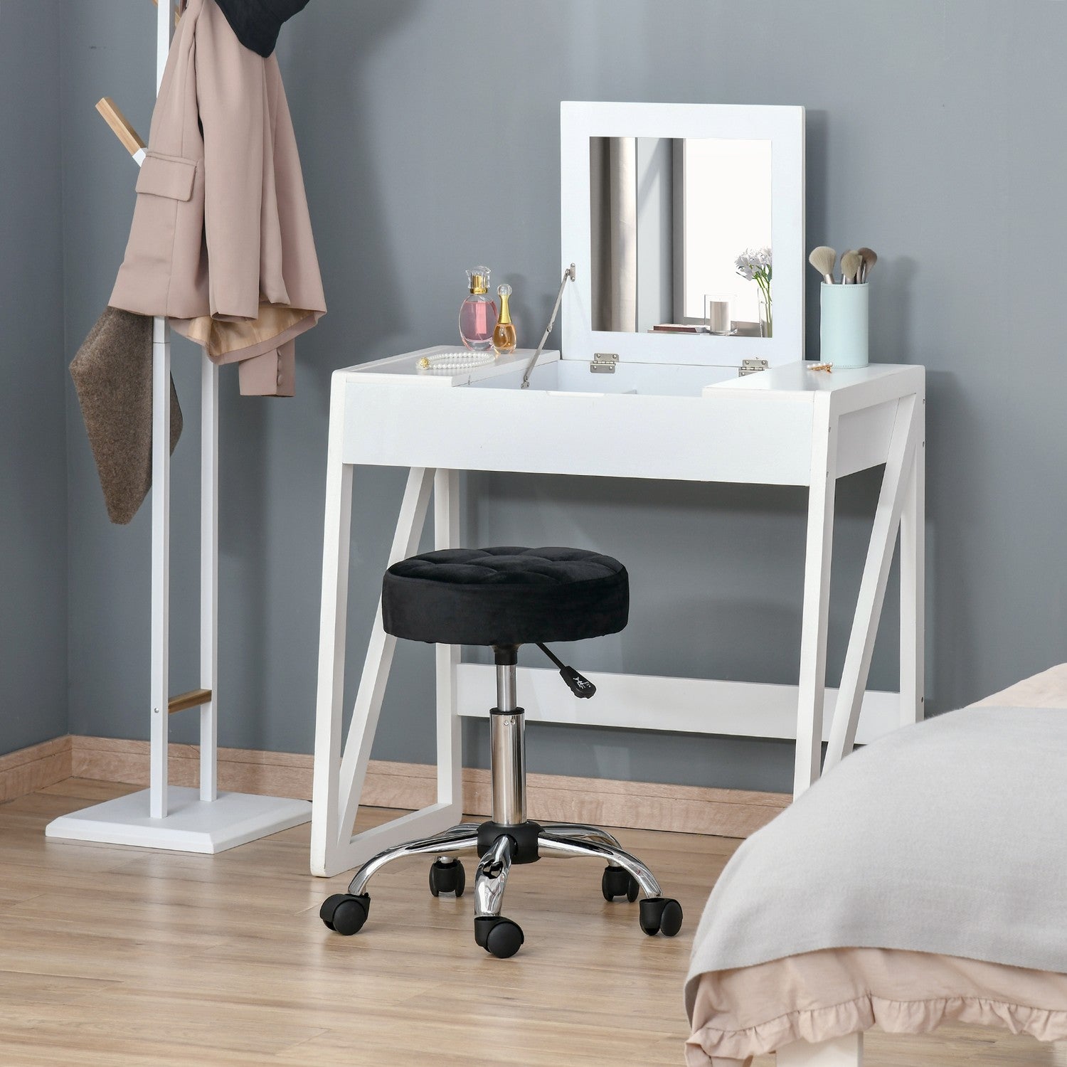 Black Velvet Salon Chair – Justerbar vridbar med hjul