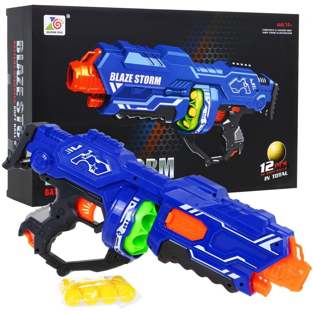 Blaze Storm Blue Pistol med 12 mjuka kulor för barn