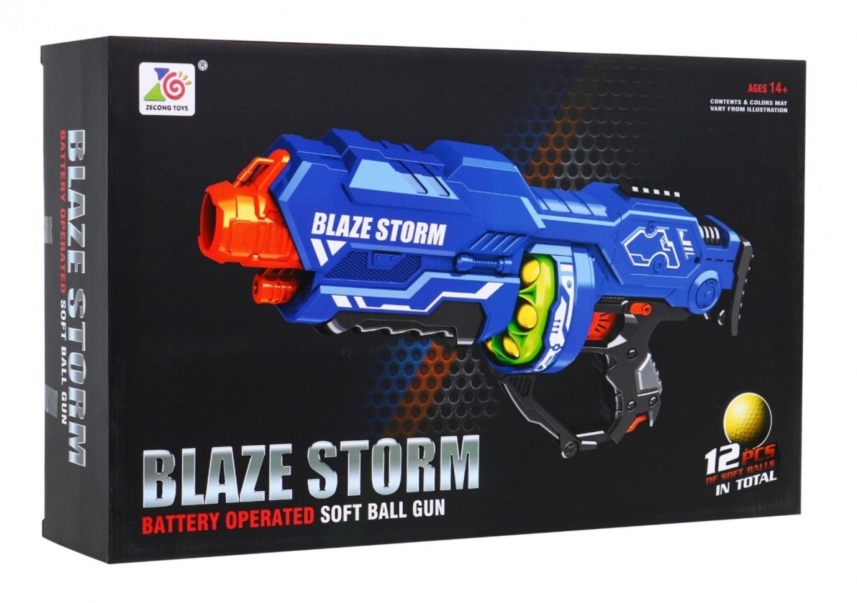 Blaze Storm Blue Pistol med 12 mjuka kulor för barn