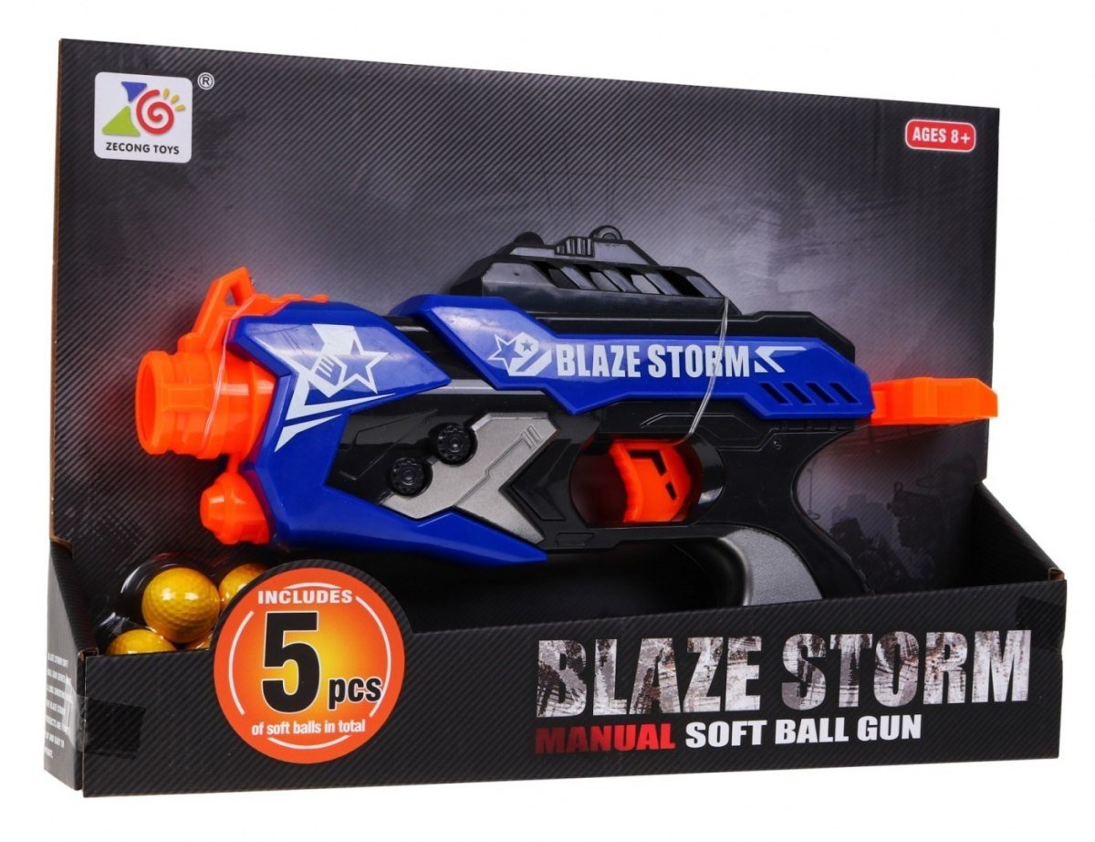 Blaze Storm Blue Pistol med 5 skumkulor, inga batterier behövs