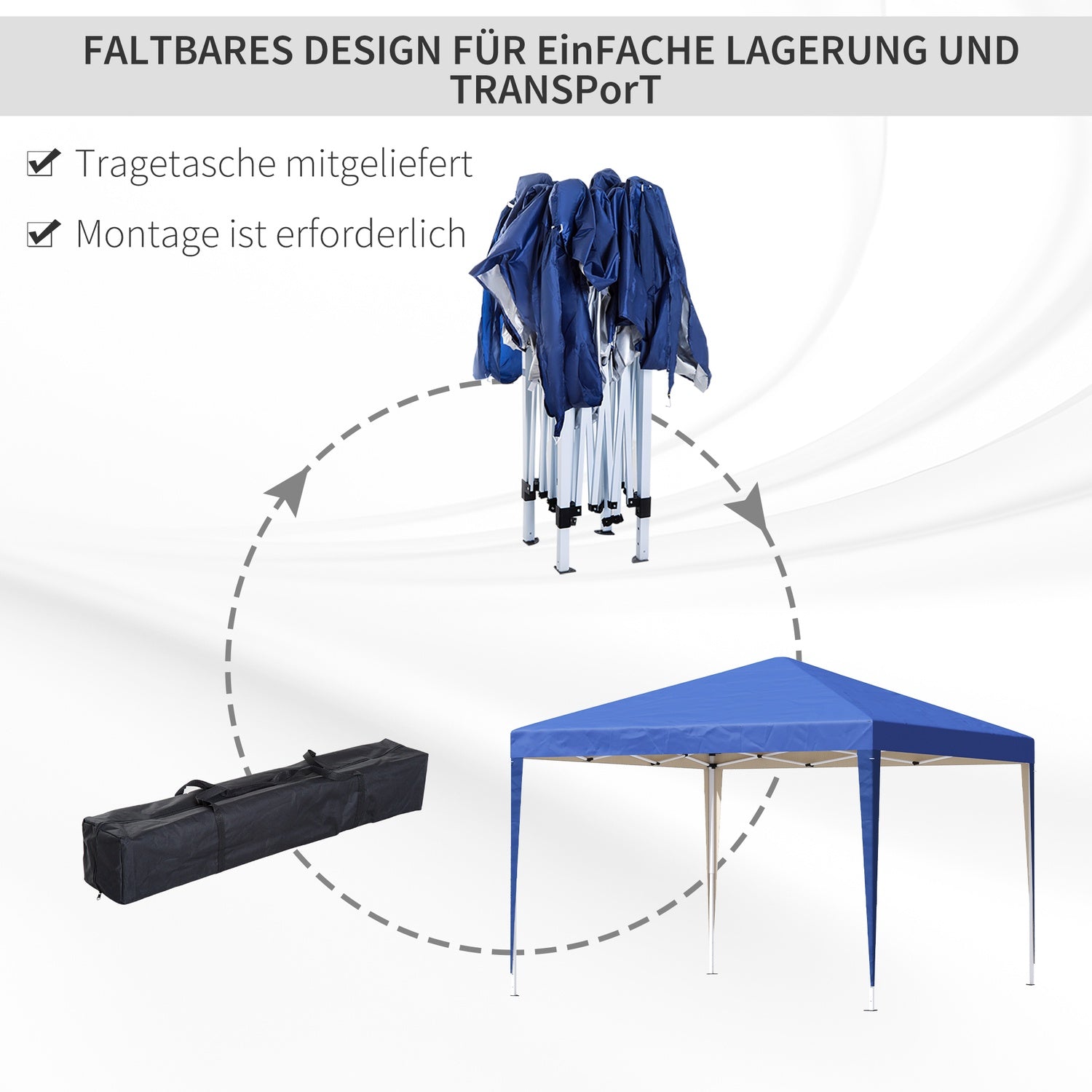 Blue Pop-Up Gazebo, 3x3m, vattenavvisande & UV-skydd