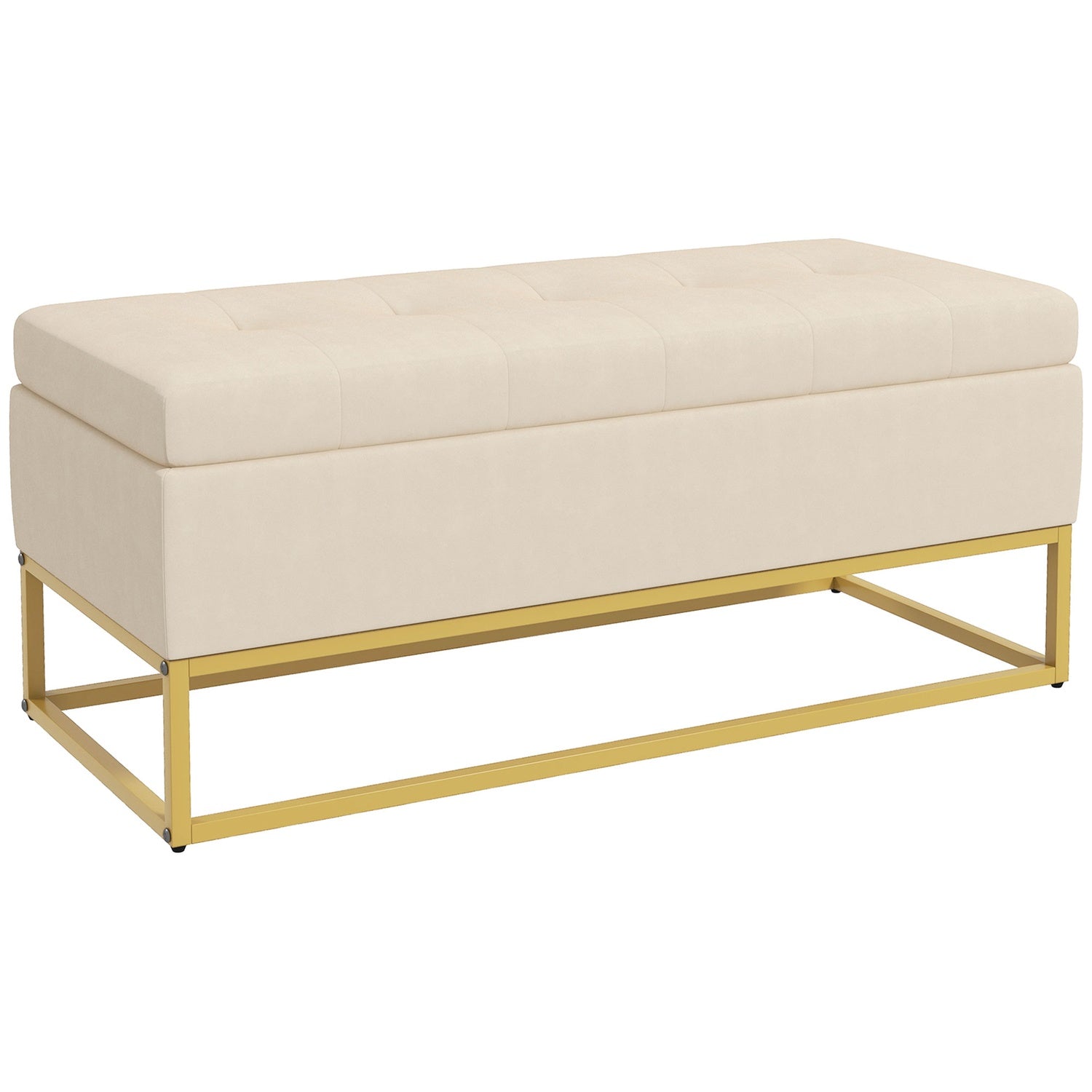 Beige stoppad förvaringsbänk med stålben, 110cm