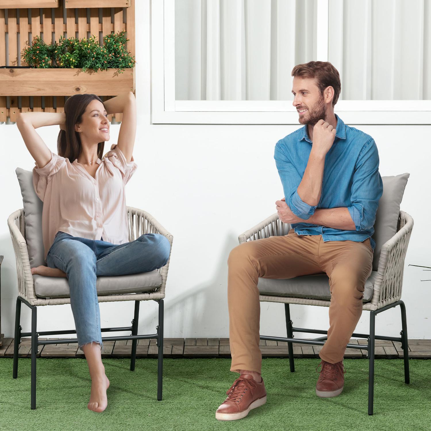 Boho Style Metal Trädgårdsstolar med kuddar – Set med 2