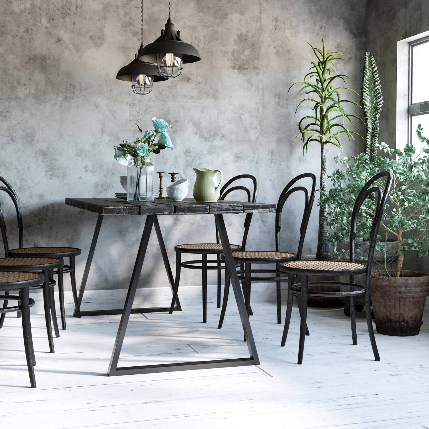 Bordsben i stål, trekantiga, 70 x 72 cm, Svart