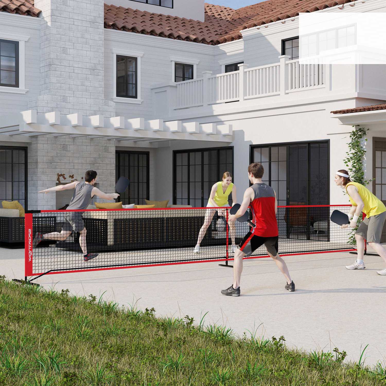 Bärbart 6,7 m pickleball-nätset med domstolsmarkörer