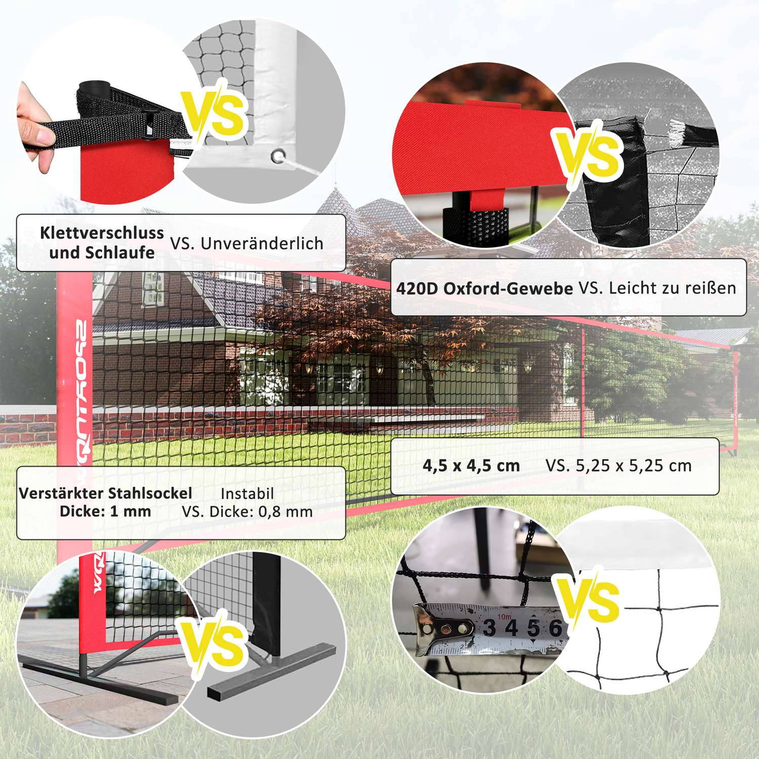 Bärbart 6,7 m pickleball-nätset med domstolsmarkörer