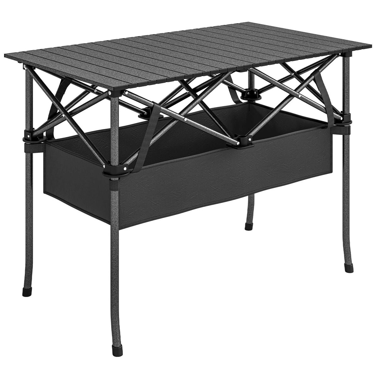 Draagbare opvouwbare campingtafel met netopbergruimte, zwart