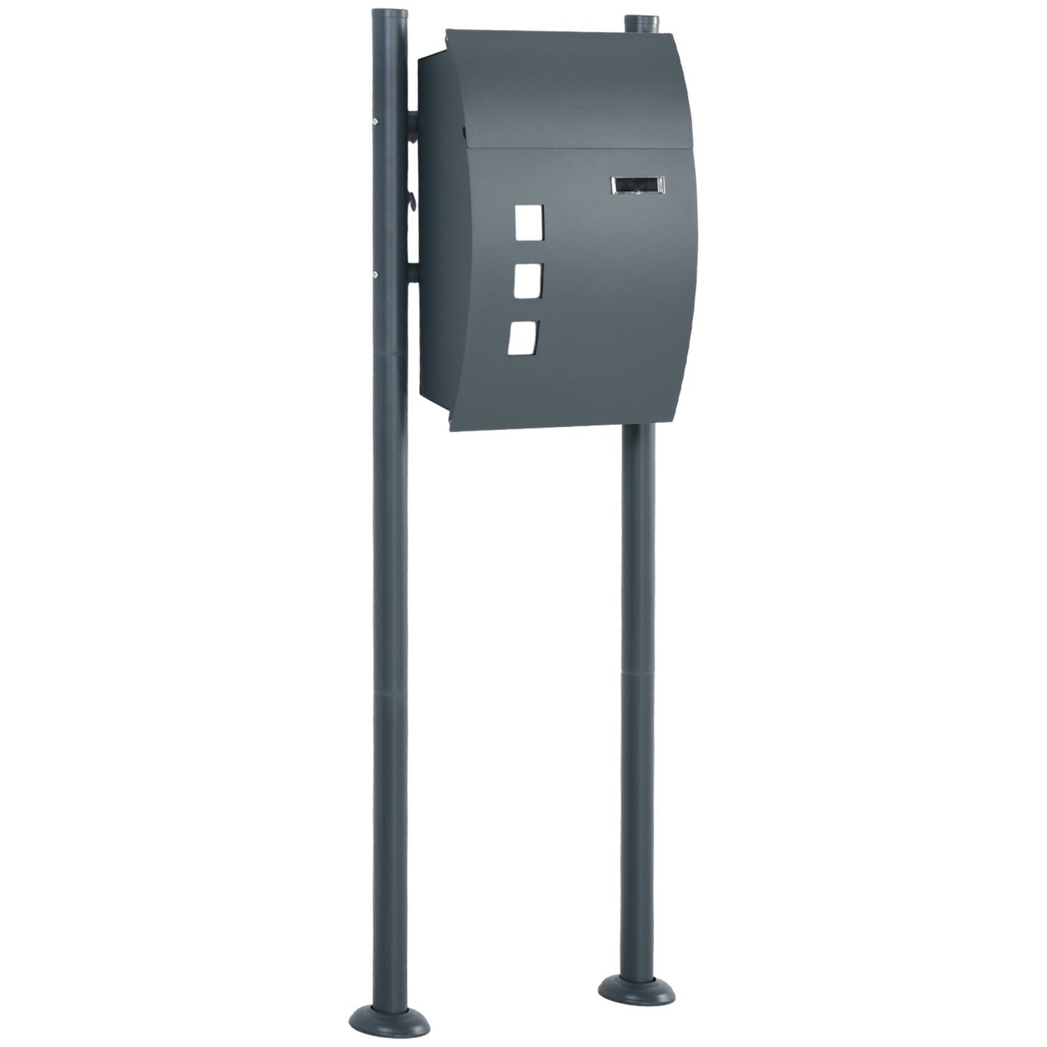 Brevlåda med ställ, tidningsfack & fönster, stål