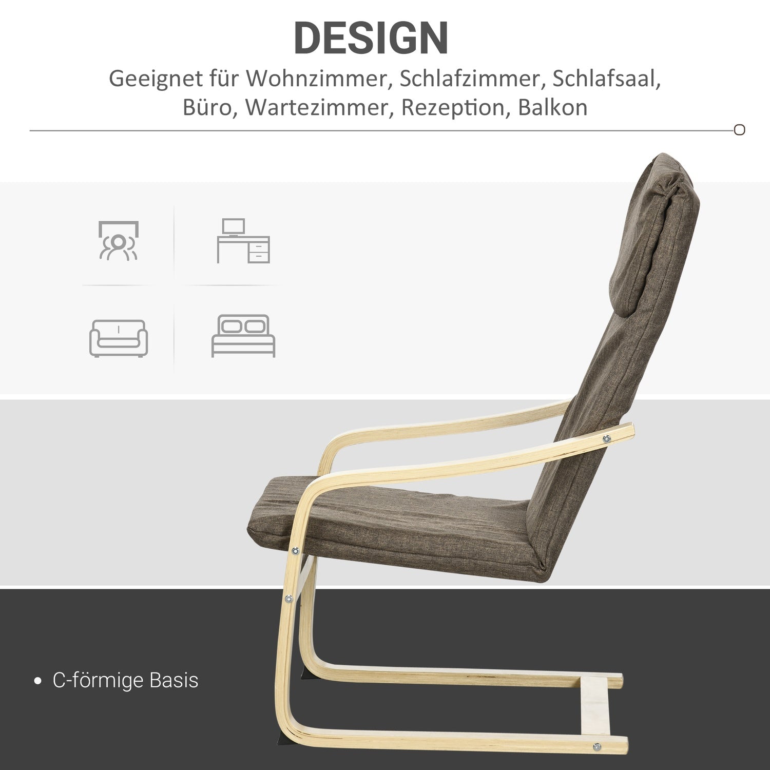 Brun linne-look avkoppling gungstol med kudde