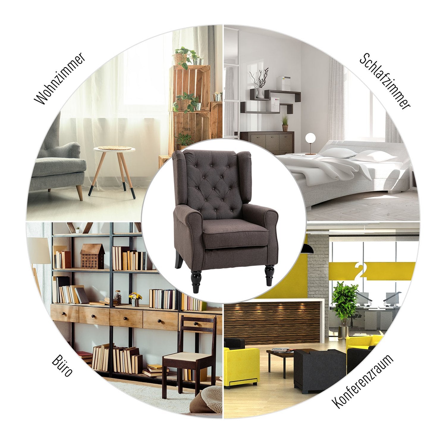 Brun polyester relaxstol, tuftad, 76x86x108 cm