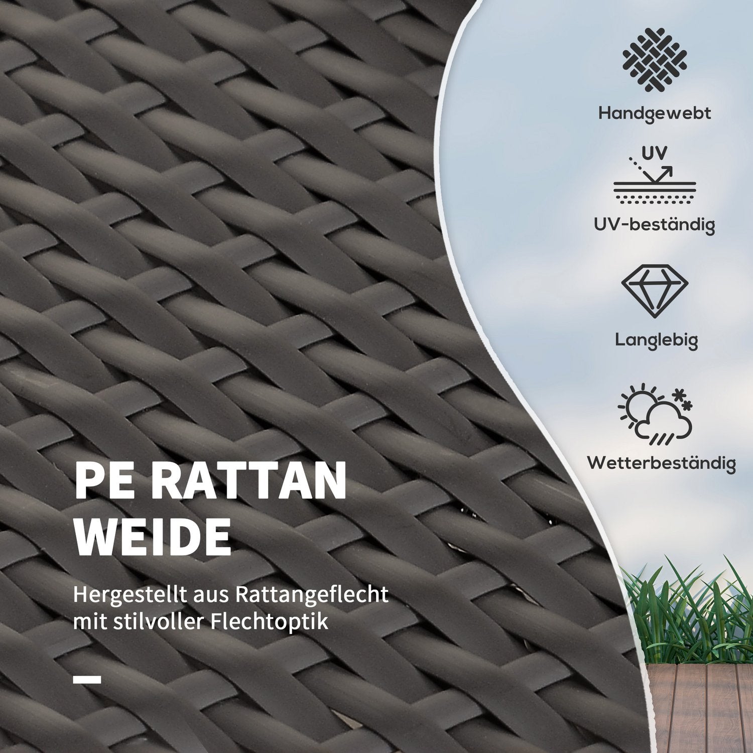 Brun polyrattan 2-sits trädgårdsstol med kuddar