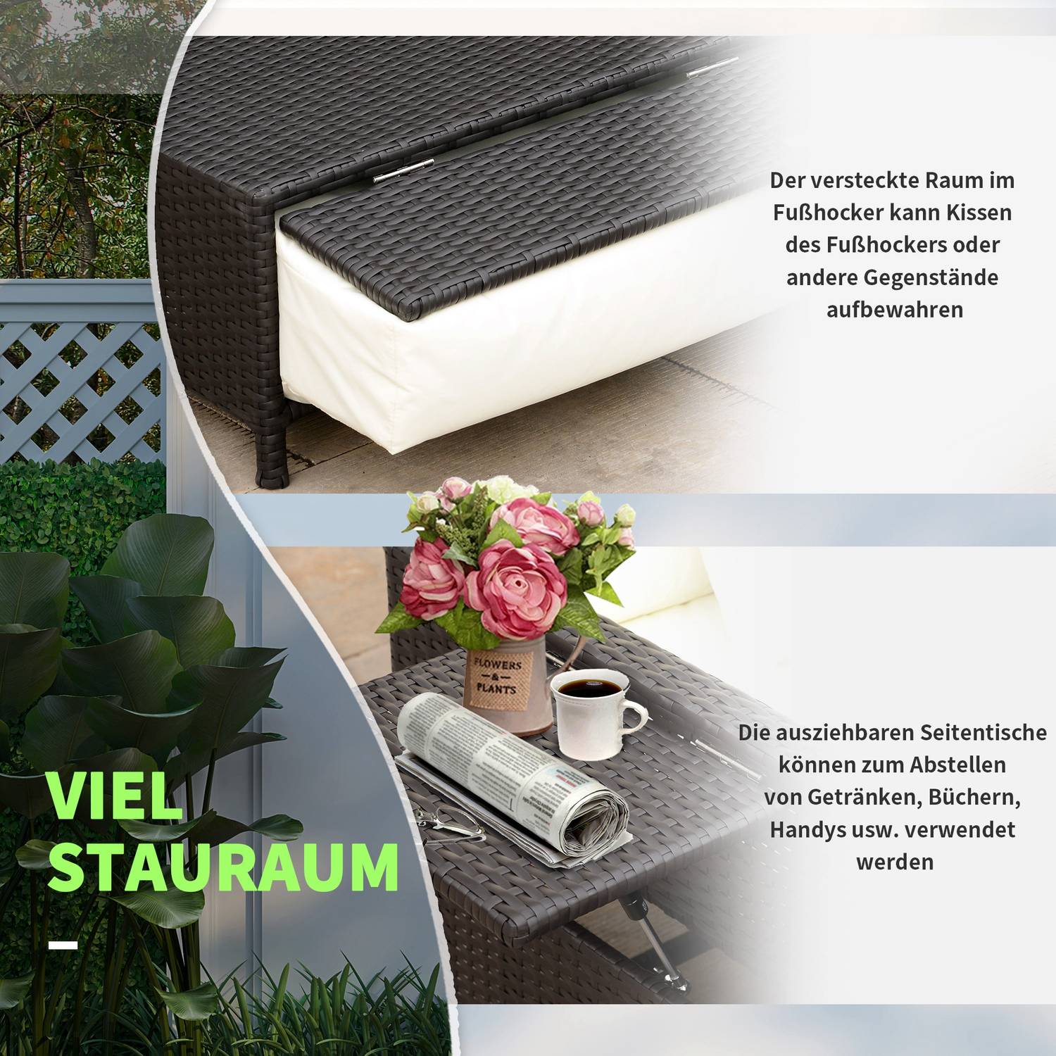 Brun polyrattan 2-sits trädgårdsstol med kuddar