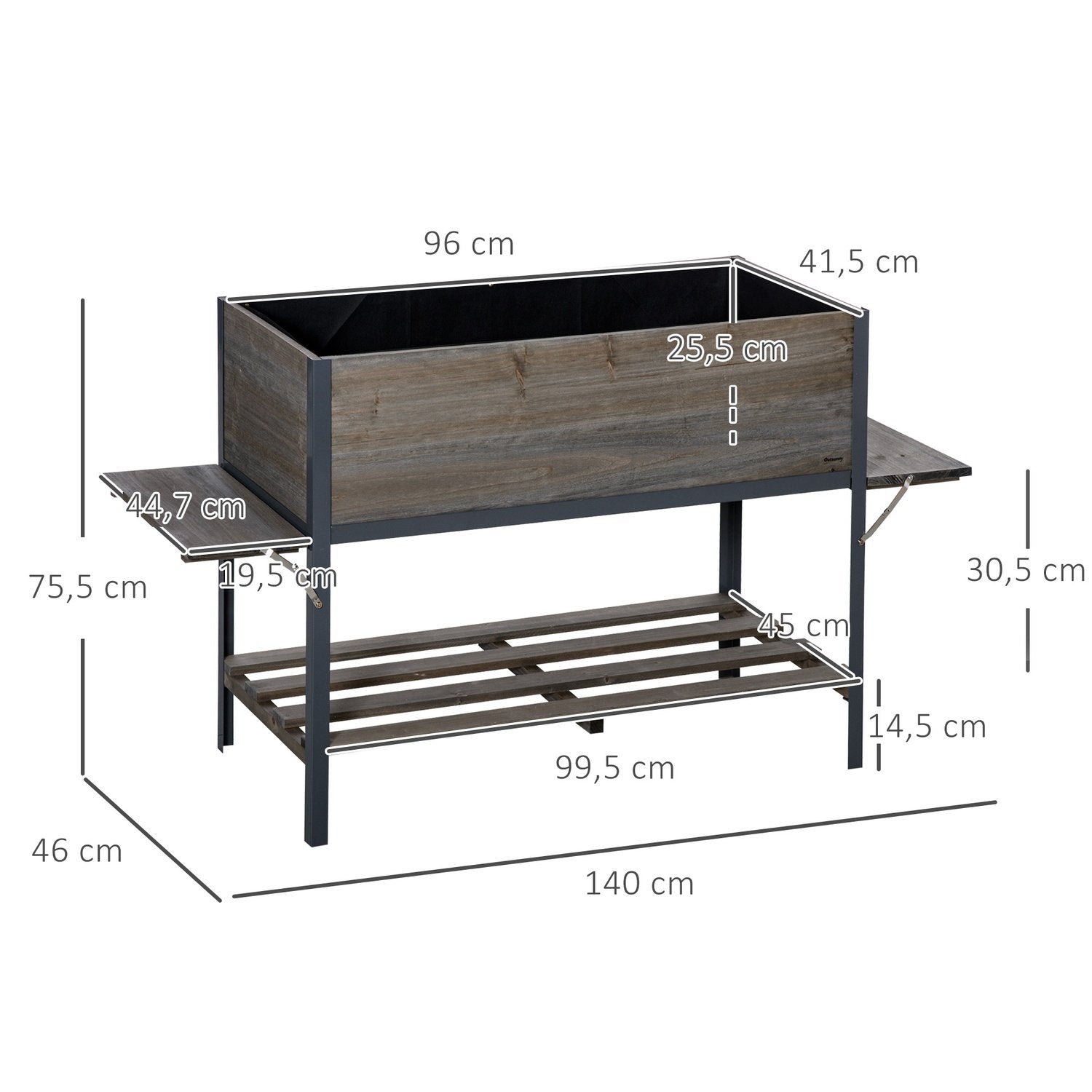 Köp Upphöjd Bädd Blomkruka Växtlåda Med 2 Hopfällbara Hyllor Bottenhylla Massivt Trä Ljusgrå 140 X 46 X 75,5 Cm