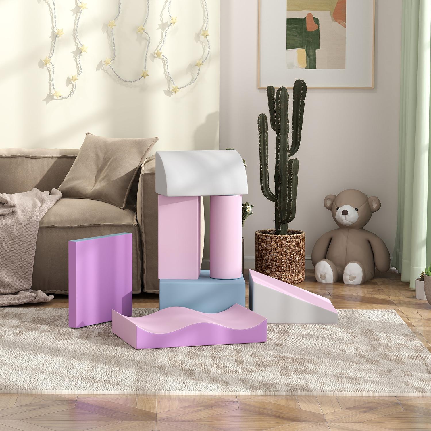 Byggklossar i mjukt konstläderskum för småbarn, 7-delat set