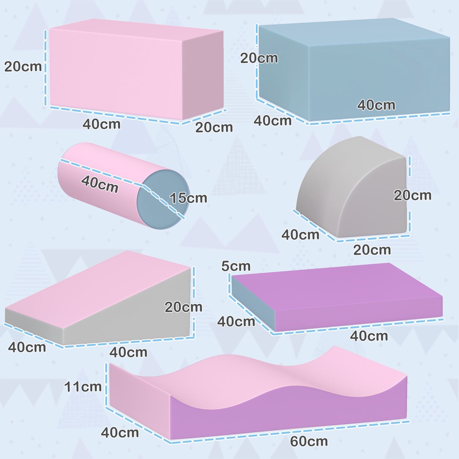 Byggklossar i mjukt konstläderskum för småbarn, 7-delat set