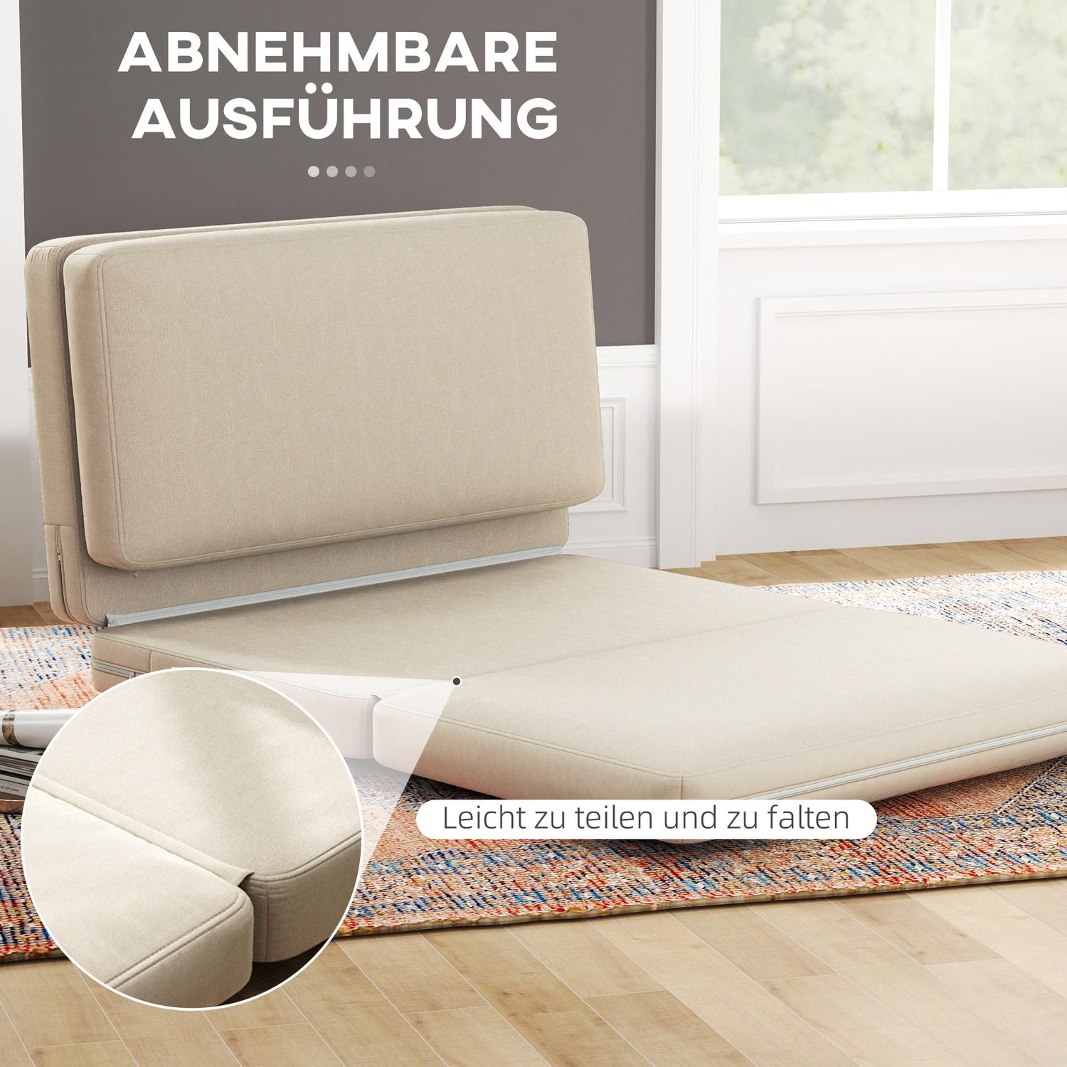 Cabriolet 3-i-1 bäddsoffa, sammetslook, beige, kapacitet 240 kg