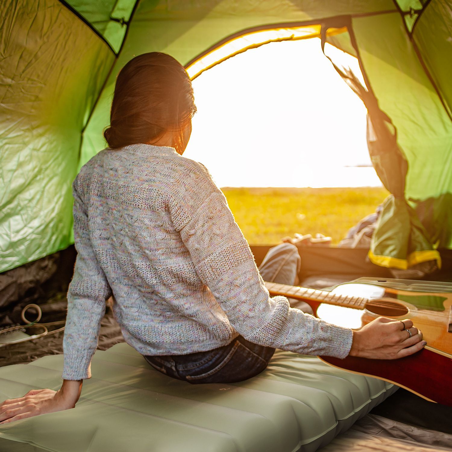 Camping Sovmatta Vattenavvisande Luftmadrass Med Fotpump & Bärväska, Grön, Upp Till 80 Kg