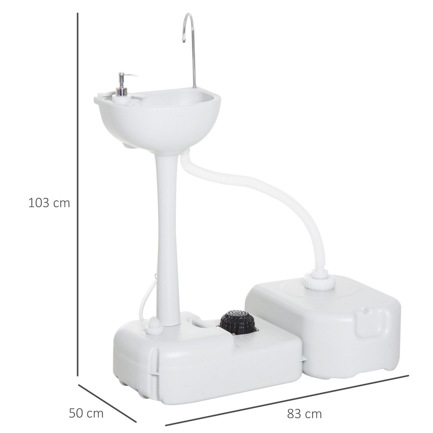 Camping Tvättställ Handtvättställ Med Uppsamlingsbehållare För Avloppsvatten 17L Vattentank Handfat Med Dispenser Mobil Hdpe Grå 83 X 50 X 103 Cm