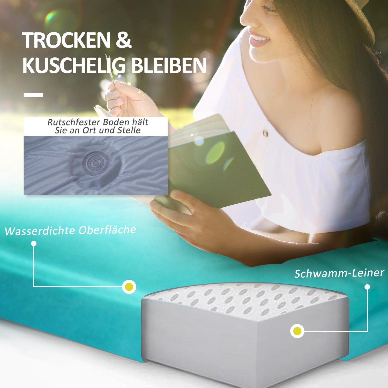 Camping liggunderlag, 3cm tjock, 192x135cm, med pump