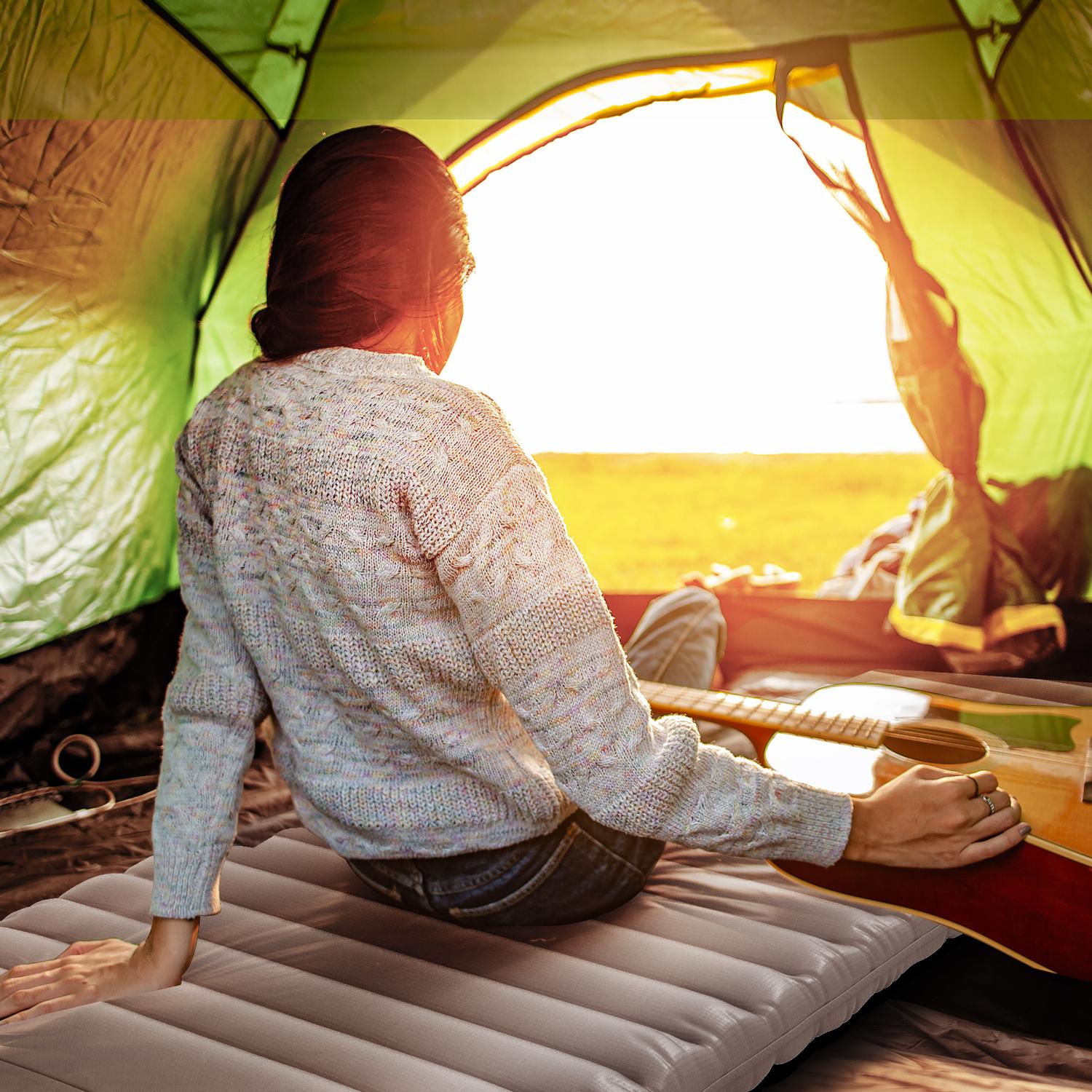 Campingluftmadrass Med Fotpump, Vattenavvisande, Khaki