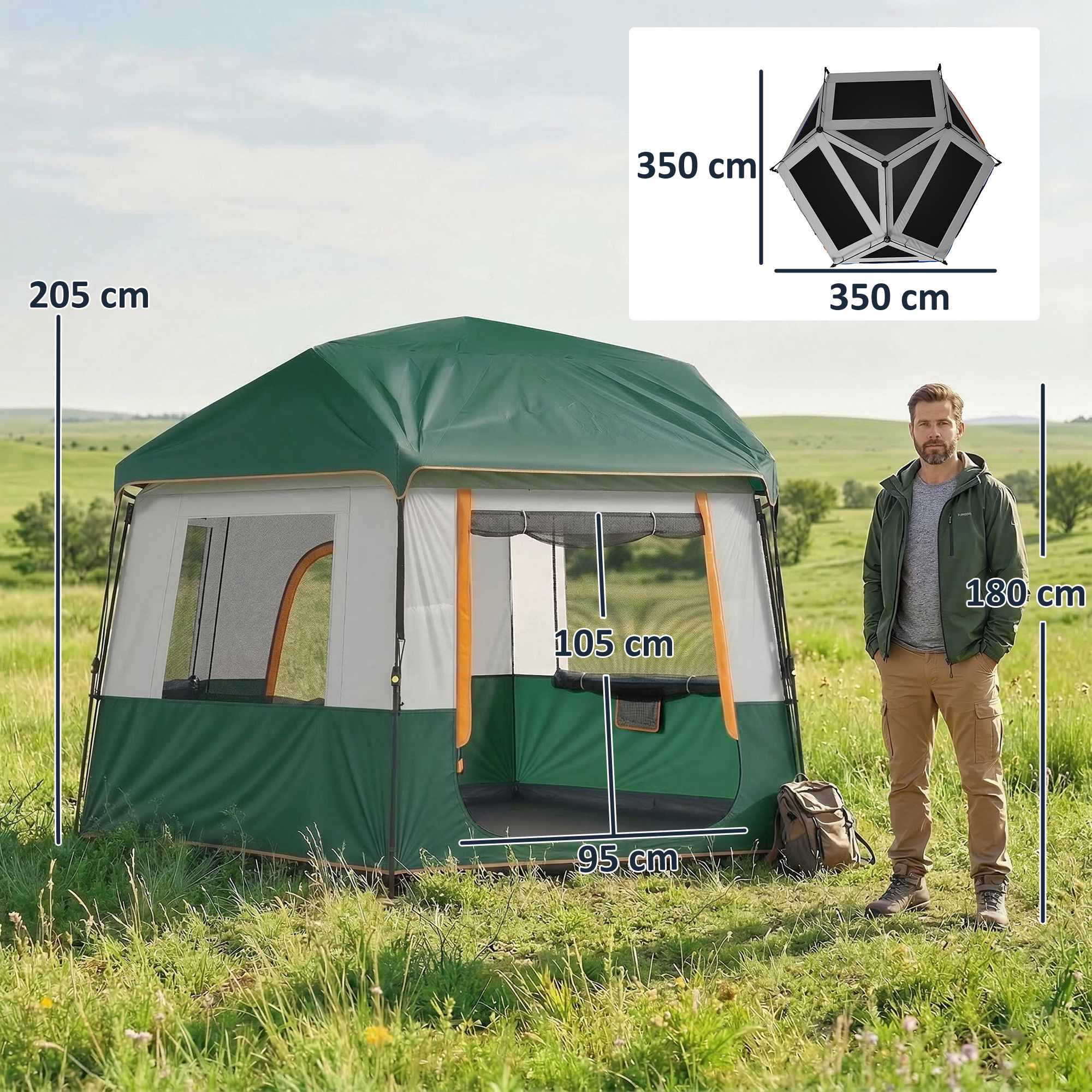 Campingtält för 4-6 personer, vattentätt, UV30+ skydd