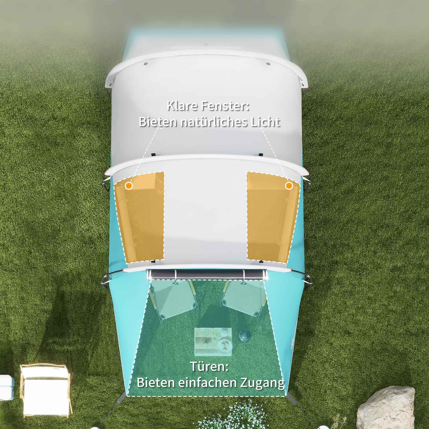 Campingtält för 5, 2 rum, vattentätt, bärväska