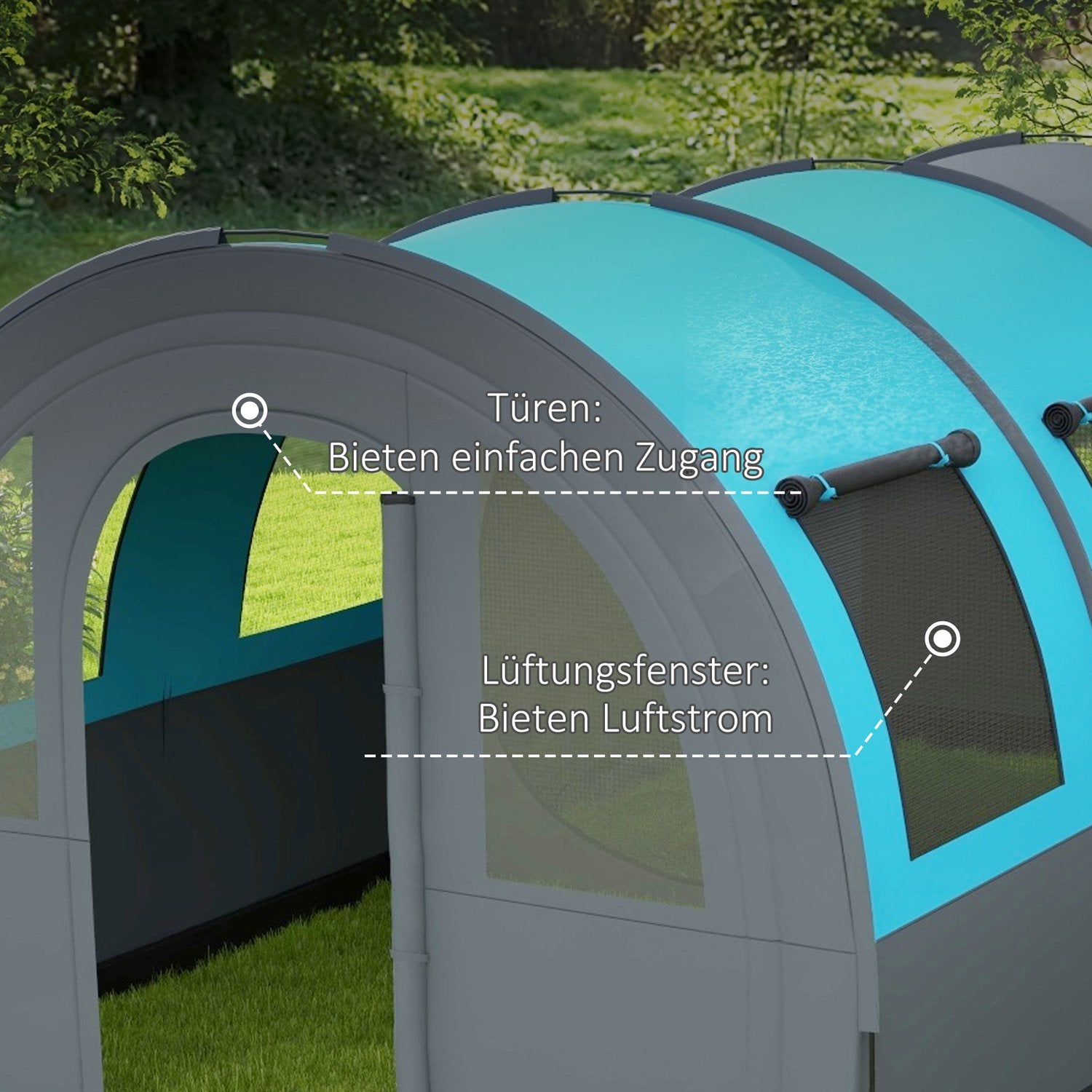 Campingtält för 6 – 2 rum, ljust, 3000 mm grått
