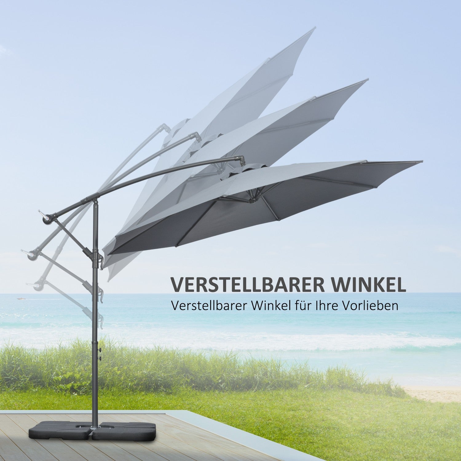 Cantilever Paraply 2.92M stål, mörkgrå, vindtålig överdrag