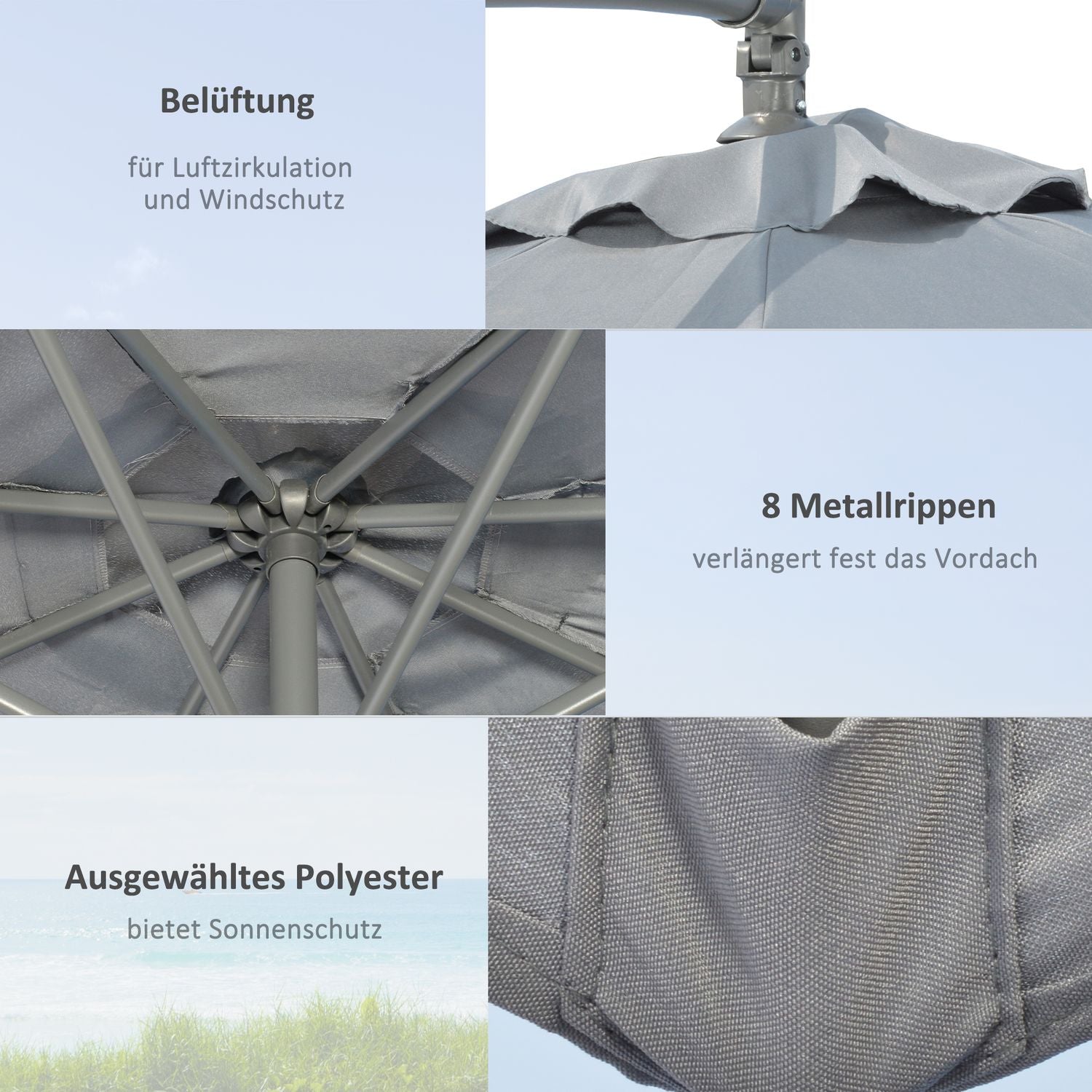 Cantilever Paraply 2.92M stål, mörkgrå, vindtålig överdrag