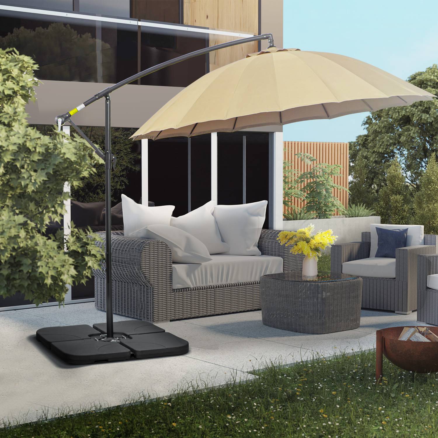 Cantilever paraplyställ, vatten/sandfyllbart, svart