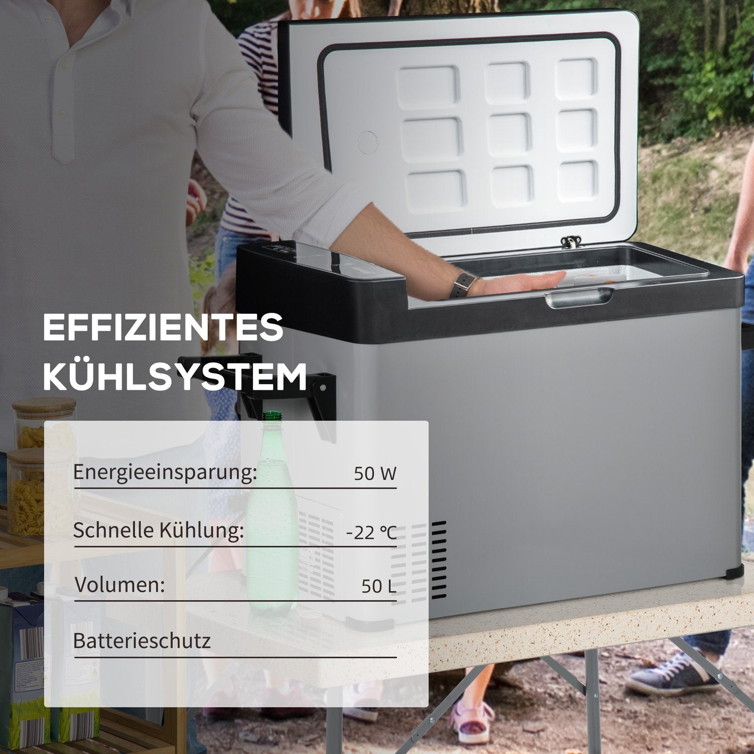 Bilkylbox 50L Med Lcd-Skärm 2 Lägen Kompressor Bilkyl Med Handtag Båtcamper Travel 12/24V Dc Och 110-240V Ac Grå+Svart