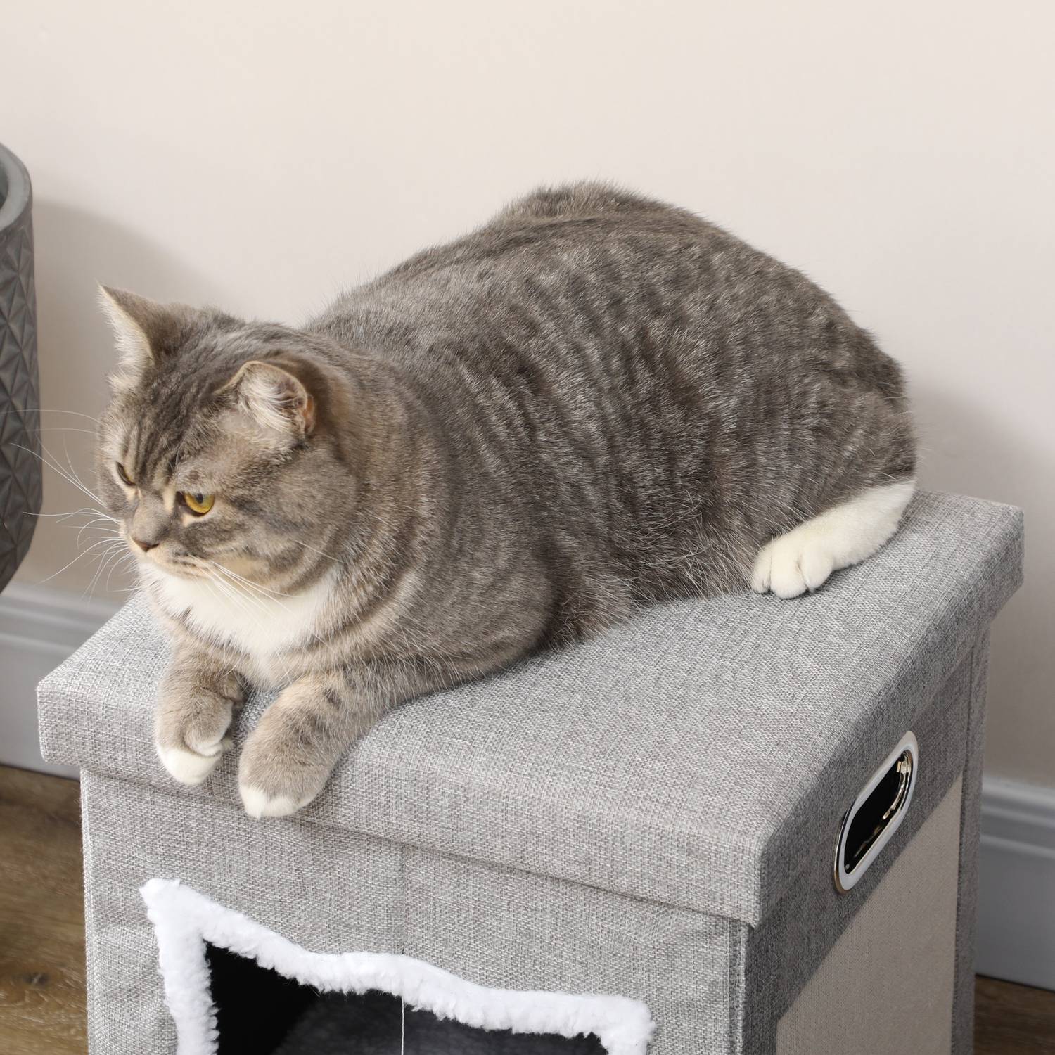 Cat Cave Ottoman med kudde och skrapboll, Anti-Slip Grå